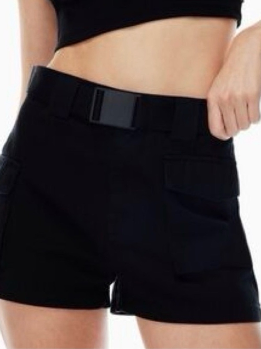Aritzia TNA Black High-Waist Cargo Shorts with Belt